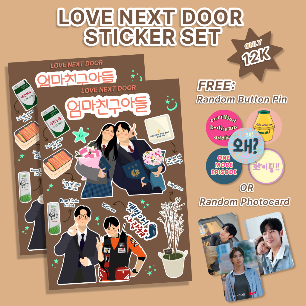 

Drakor Love Next Door Kdrama Sticker Set Kisscut A5, button pin, photocard