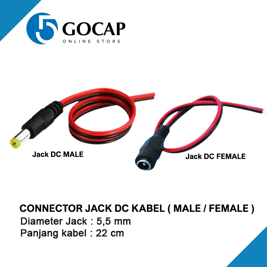 JACK DC KABEL - CONNECTOR JACK DC MALE / FEMALE KABEL / DC-MALE-KABEL