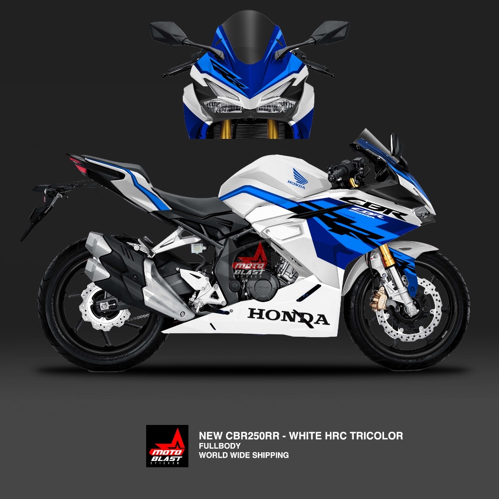Decal Sticker Honda NEW CBR250RR White Blue Racing Tricolor Motoblast