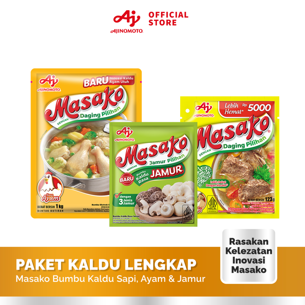 

Paket Kaldu Lengkap - Masako Bumbu Kaldu Sapi , Ayam , Jamur - Rasakan Kelezatan Inovasi Masako