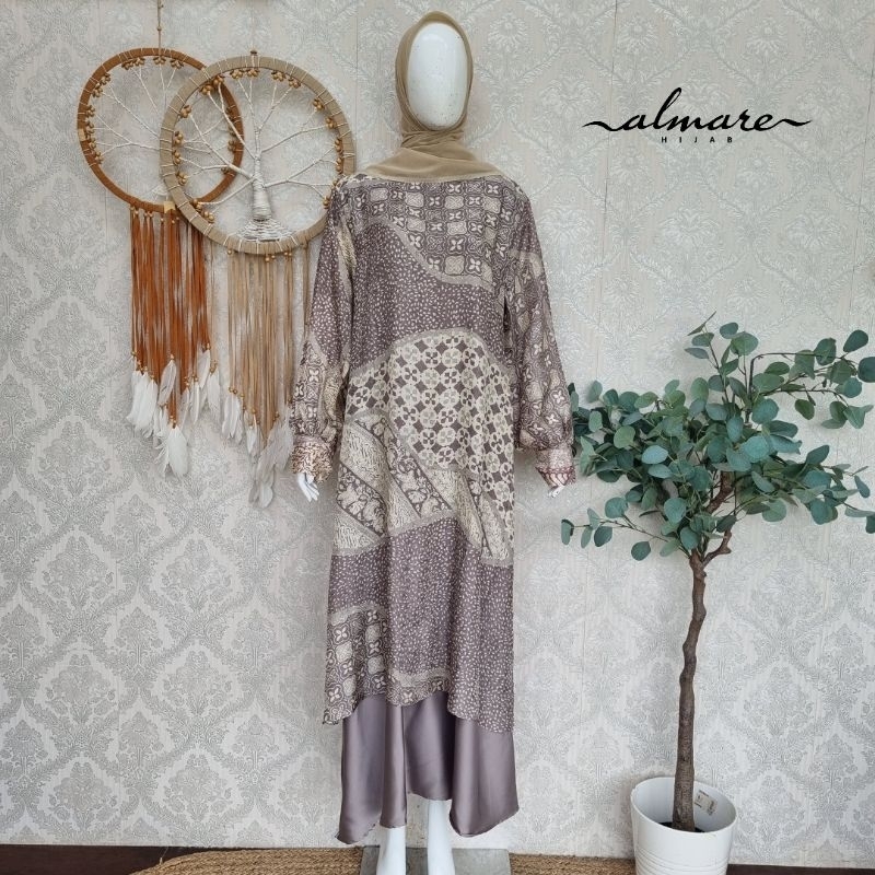 Gamis Batik Abu Cream (harga belum termasuk jilbab)