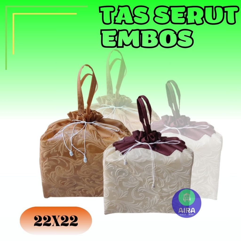 

Tas Serut Embos uk 22x22 isi 1 lusin tas besek,tas nasi kotak,sovenir