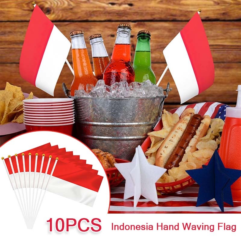 10pcs Bendera Tangan Indonesia Bendera Pawai Merah Putih Bendera Tangan Bendera Kain Kecil Merah