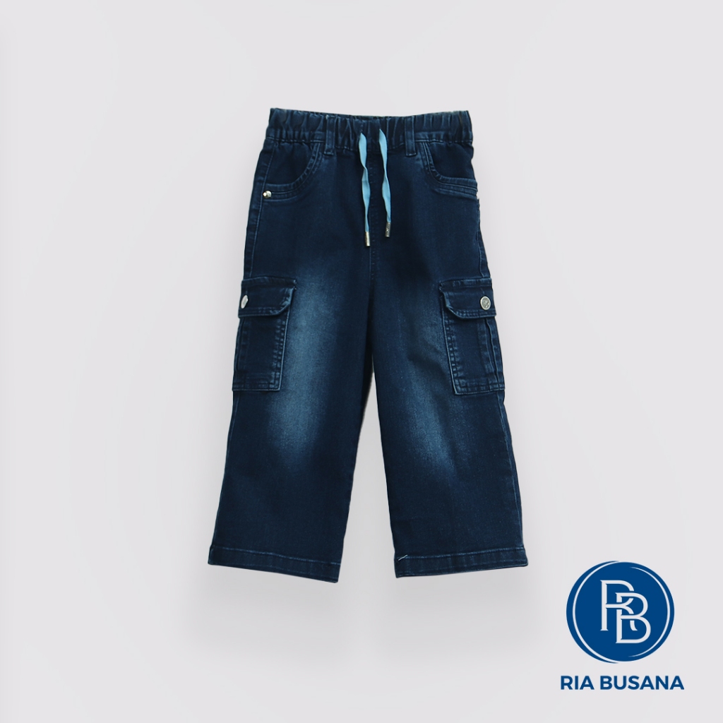 Ria Busana - Meily - Celana Cargo Kulot Jeans Anak Wanita Regular Fit Stretch