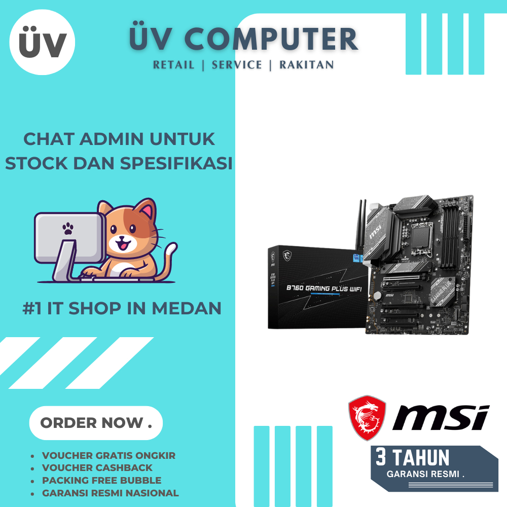 Motherboard Mobo MSI B760 GAMING PLUS WIFI | DDR5 | Intel  LGA1700 | ATX | Garansi Resmi 3 Tahuni