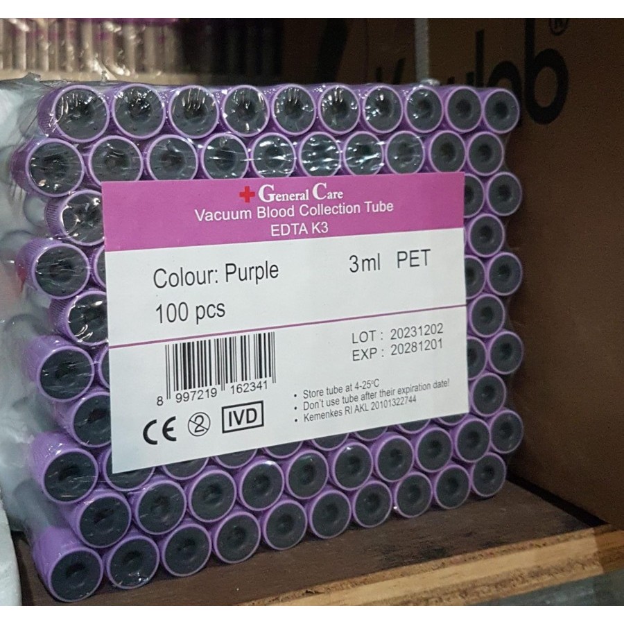 Tabung EDTA 3 ML PET General Care/EDTA GC Plastik 3 ML Pack 100 Pcs
