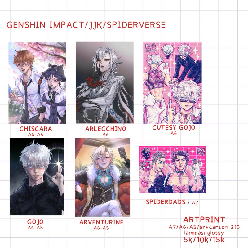Artprint Genshin Impact/ JJK/ Spiderverse