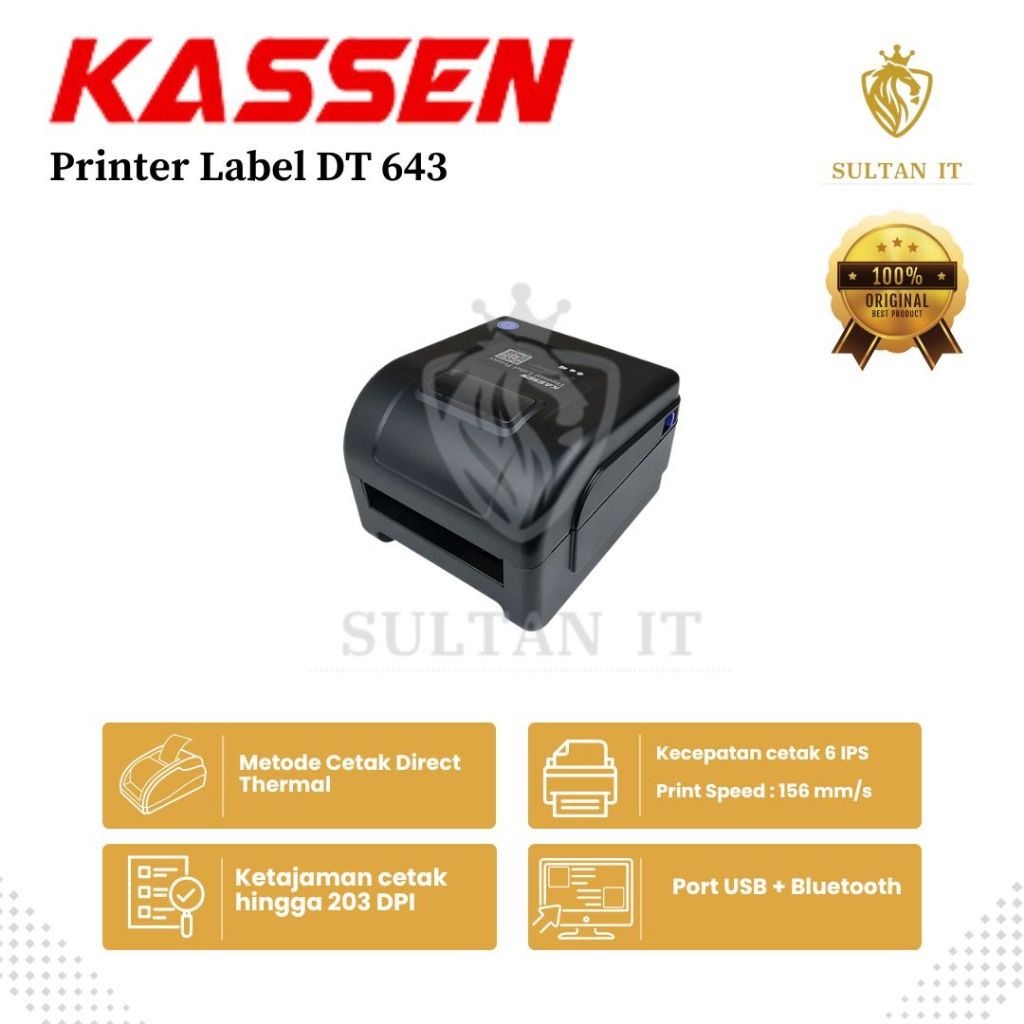 

Kassen Barcode Printer Label DT643 Cetak Thermal Original