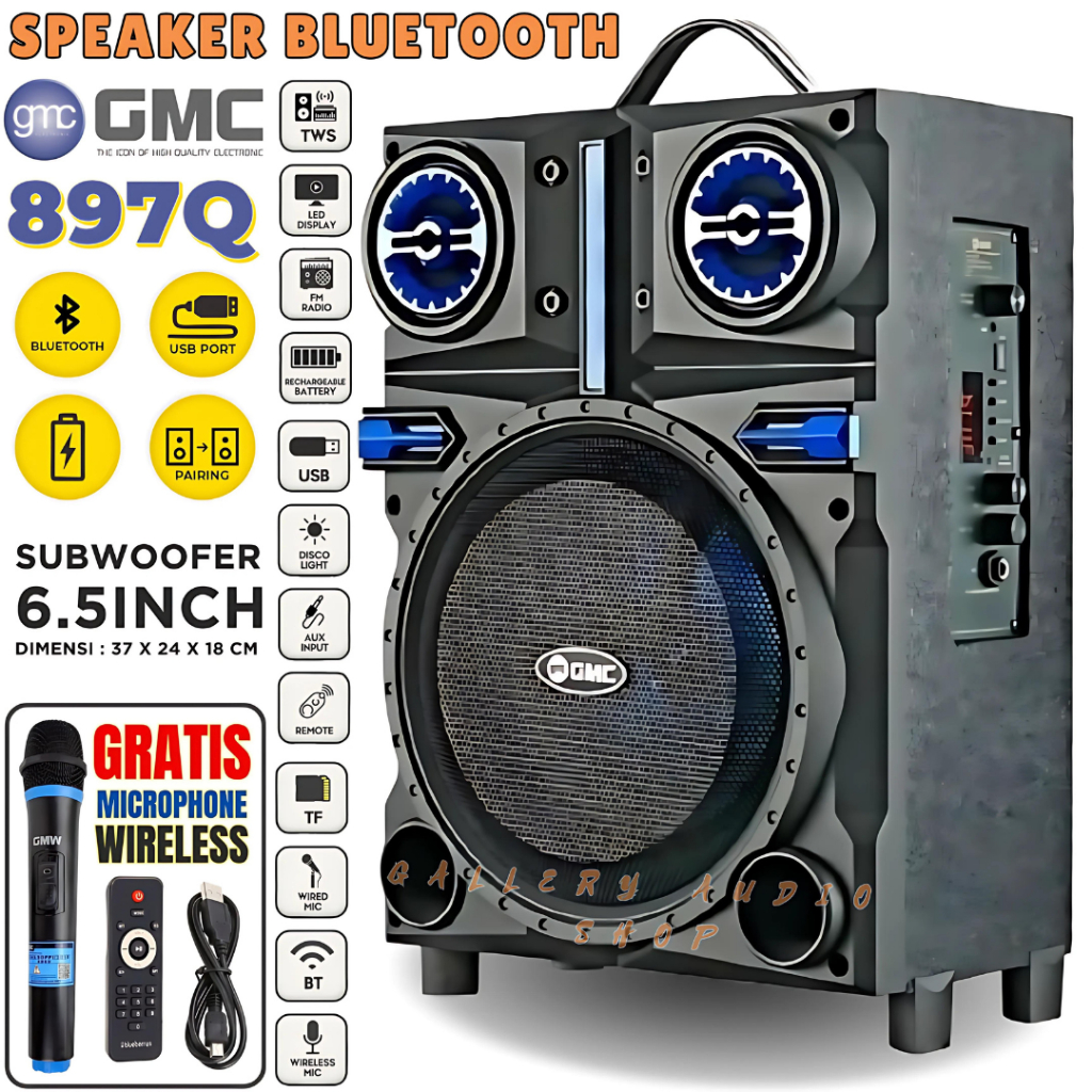 Speaker Bluetooth GMC 897Q / 897P Woofer 6,5Inch BONUS 2 MIC WIRELESS | Speaker Karaoke Bluetooth/US