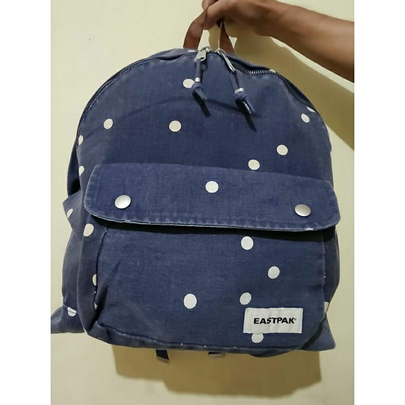 Preloved backpack Eastpak denim polkadot