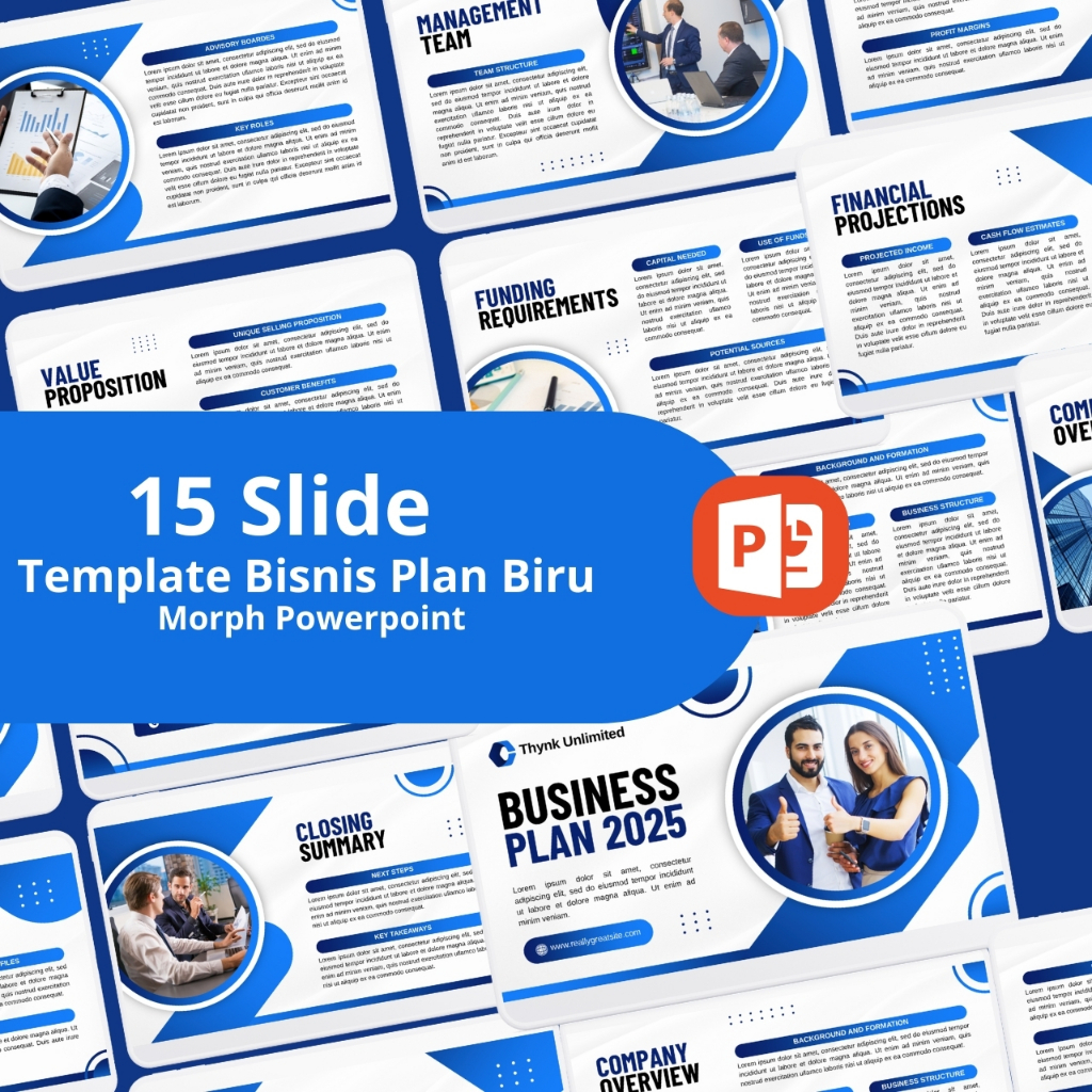 Bisnis Plan Elegant Biru Powerpoint - Template Presentasi Profesional | PPT Morph Premium