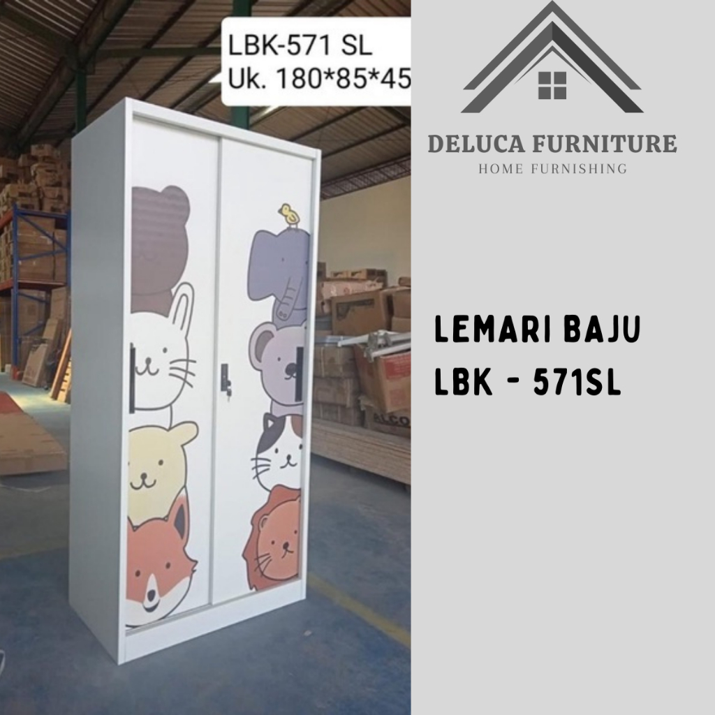 Lemari Baju Besi Sliding LBK-571SL - Lemari Sliding Baju Anak - Lemari Baju Besi Anak - Lemari Anak 