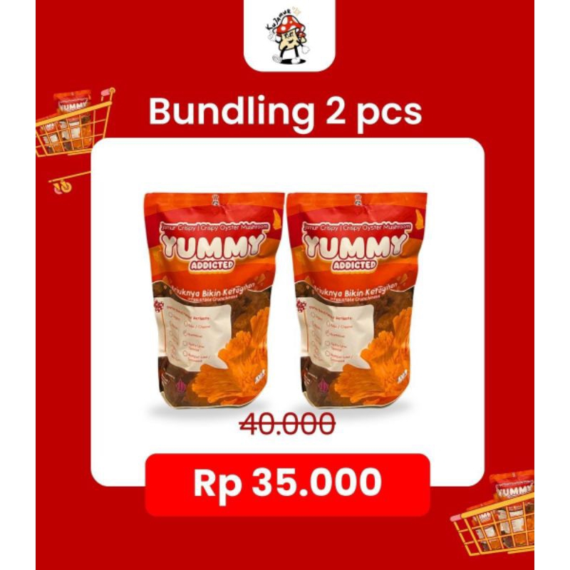 

Camilan Sehat Keripik Jamur Crispy Yummy Addicted rendah kalori aneka varian rasa 90 gram Bundling 2pcs