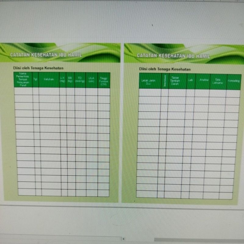 

Lembar catatan Periksa ibu hamil
