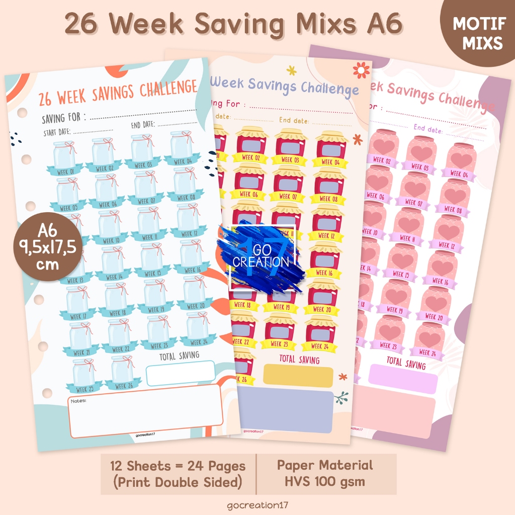 

Buku Planner Kertas Binder Tantangan Nabung 26 Week Saving Challenge Premium A6