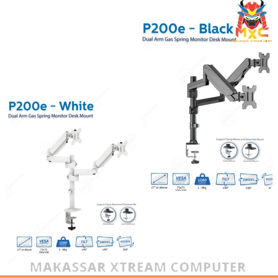 BRACKET MONITOR DESKMOUNT GAS SPRING OXIMUS P200e TILT SWIVEL ROTATE