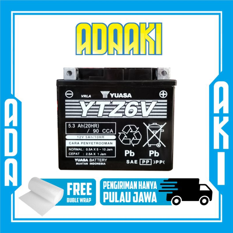 Aki YUASA YTZ6V untuk motor vario 125/150/160, beat ISS, Scoopy ISS, Fino 125 Grande