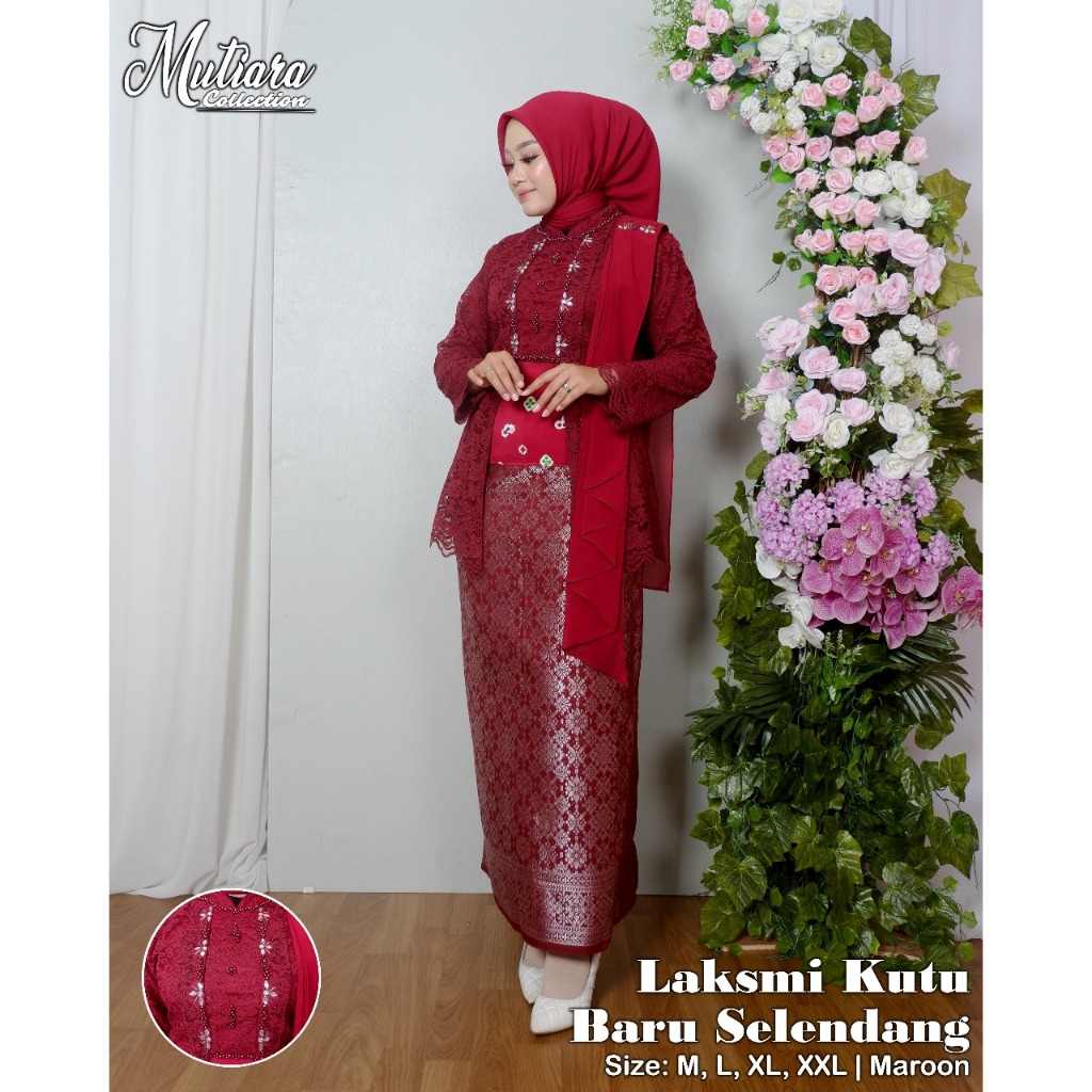 Setelan kebaya kutubaru laksmi brokat selendang payet mix rok songket / Baju kebaya buat pesta konda