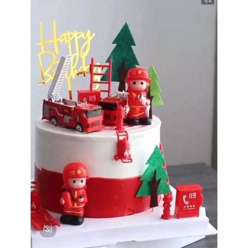 {BG} Topper Kue Dekorasi Kue Ulang Tahun Motif Fire Fighter Fire Man Pemadam Kebakaran / Pajangan Ku
