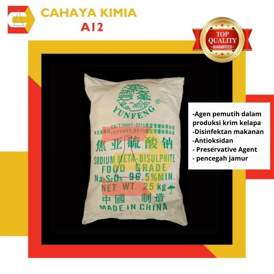 

Sodium Meta-bisulfit / Sodium Meta-bisulfite / Natrium Meta-bisulfite / SMBS Food Grade 1zak 25 Kg (INSTANT ONLY)