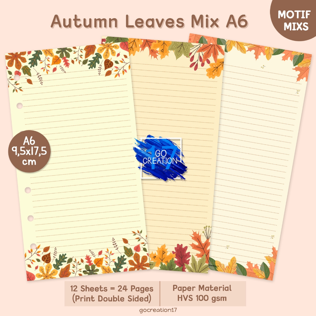 

Buku Planner Refill Kertas Binder Line Note Garis Autumn Leaves Motif Premium A6