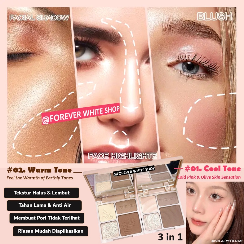 TERMURAH - 3 in 1 Eyeshadow Highlighter Blush On Contour Hidung dan Wajah Muge Leen 4 Warna FWS / Ey