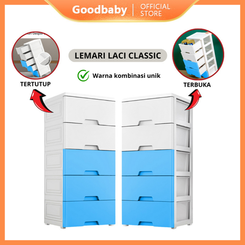 Goodbaby | Lemari Plastik Susun Biru - Lemari Cabinet Plastik Rak Susun Penyimpanan Baju - Lemari Li