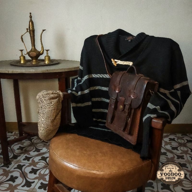 VOODOO - 204 - Vintage Oversize Shawl Collar Twotone Stripe Pattern Knit Sweater M.F Editorial