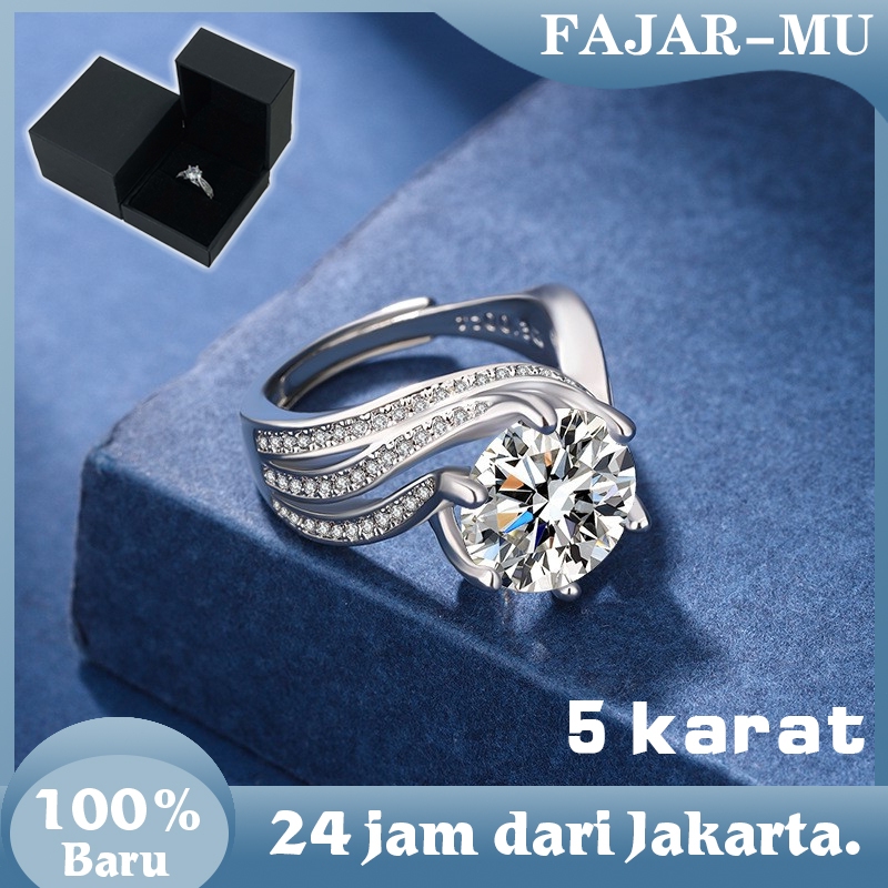 Cincin Pesta 5 Karat Cincin Berlian Imitasi Bukaan Dapat Disesuaikan Cincin Berlian Moissanite