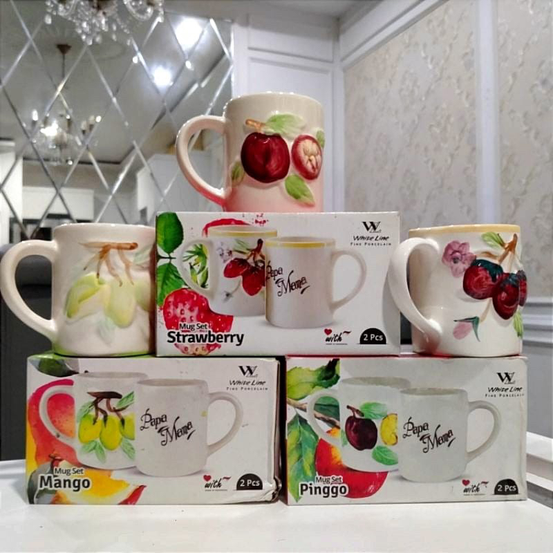 Gelas Keramik PapaMama 1 Set 2PCS / Cangkir Mug Set Couple Souvenir Hadiah