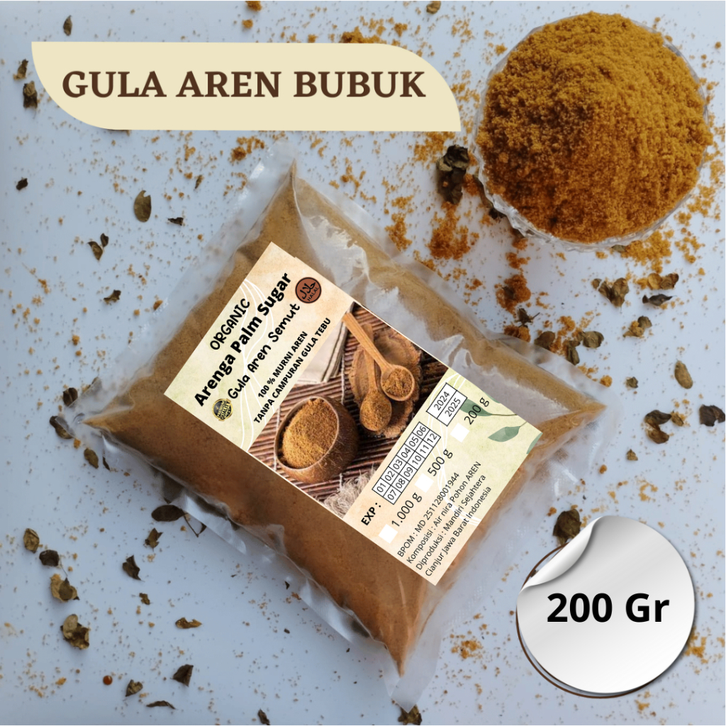 

Gula Aren Bubuk 200 gr 100 % Murni | Gula Semut | Gula Aren Bubuk | Nira Aren | Arenga Palm Sugar