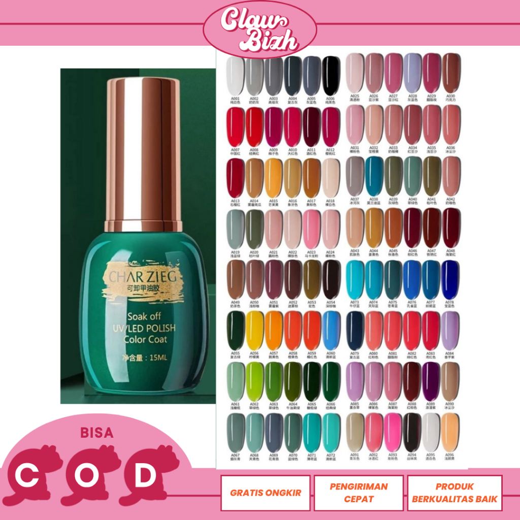 CHARZIEG 15ml 206 Warna / Nail Polish / Nail Art / UV Gel Polish / Gel Nail Polish / Kutek UV Gel / 