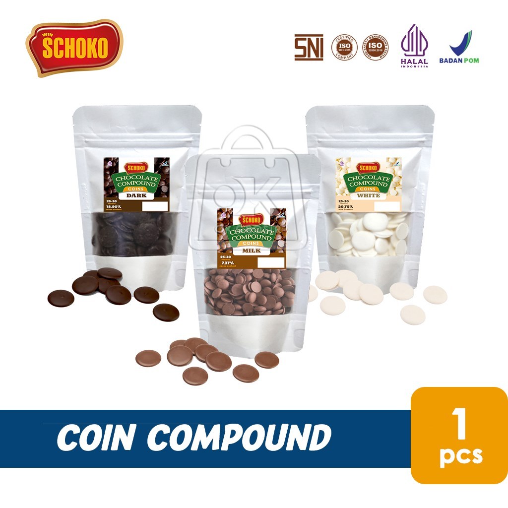 

Coklat Schoko KOIN Dark / White / Milk Compound Chocolate COIN Cokelat (1pcs)