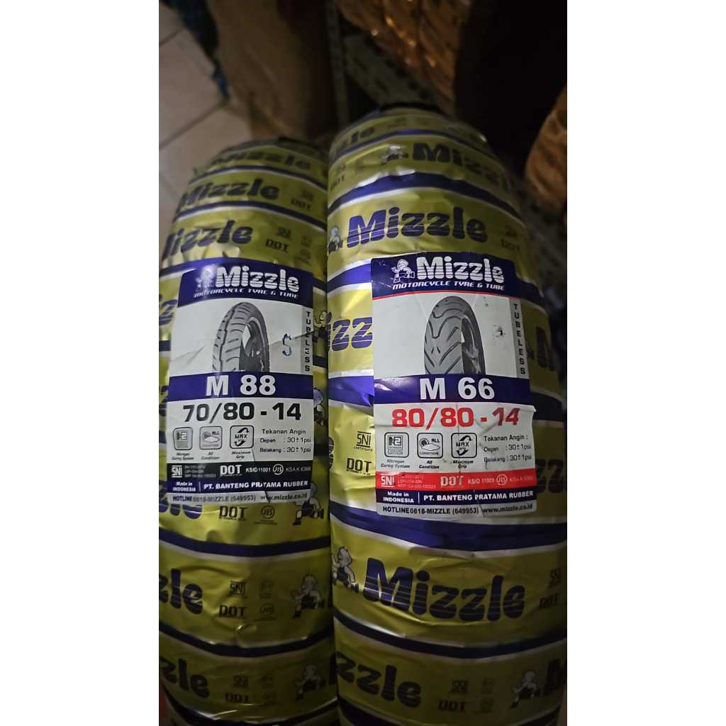 Paket  Ban mizzle tubeless 70/80-14 m88 m 88 dan 80/80-14 m66 m 66 - m77 m 77 (2 ban)