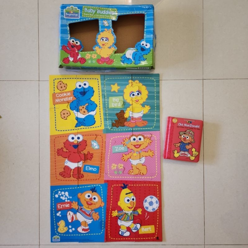 Preloved baby toys - Sesame Street Board Book & 20pcs floor puzzles