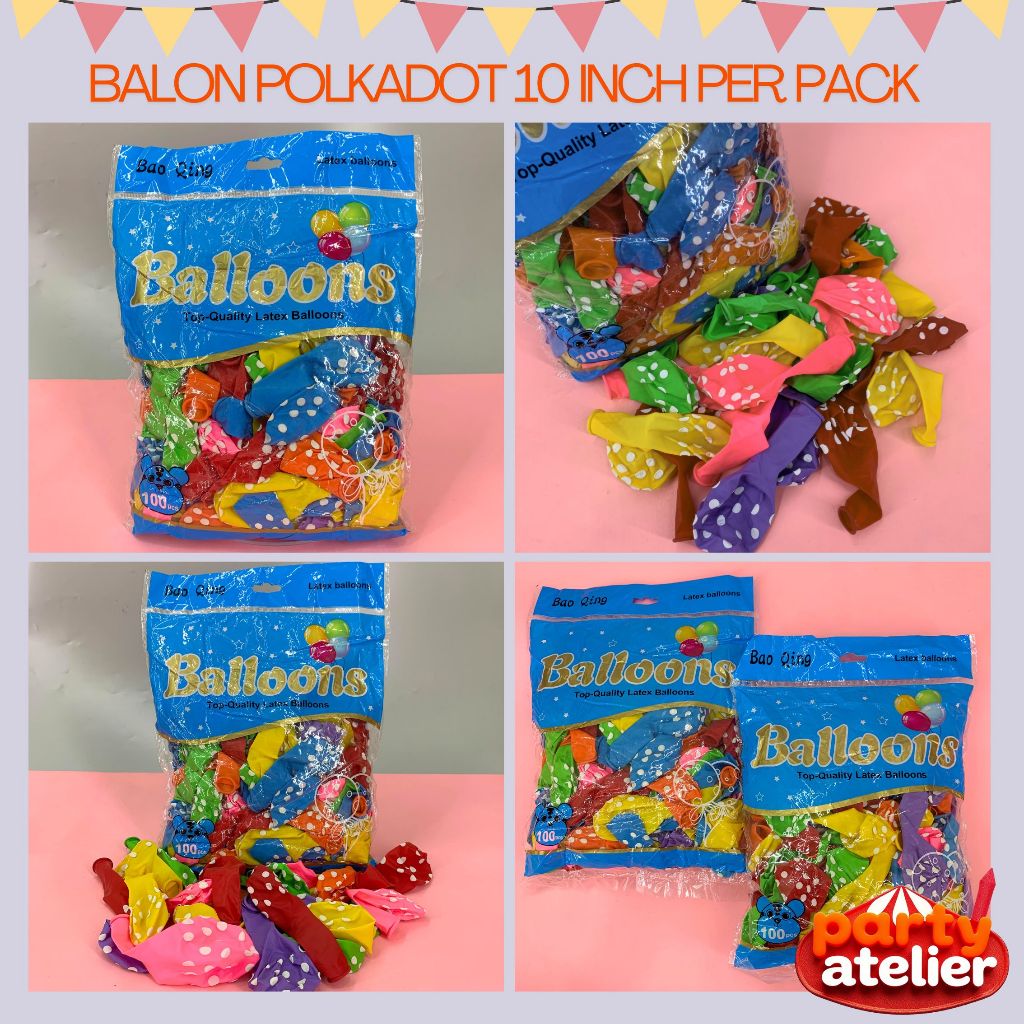 

balon polkadot 10 inch per pack isi 100 pcs balon latex totol tutul bintik bulat