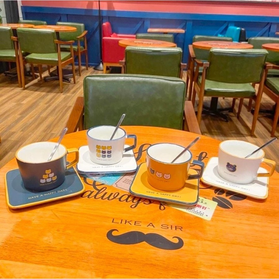 Mug Kartun Avatar Gelas Set Mug Keramik Motif Jepang Cangkir dengan Sendok Tatakan Gelas Cola Kaca C