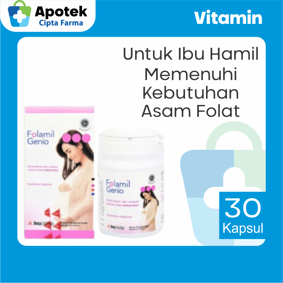 Folamil Genio Ibu Hamil Promil Vitamin Asam Folat Multivitamin Mineral Ibu Hamil Trimester 1 dan 2 P