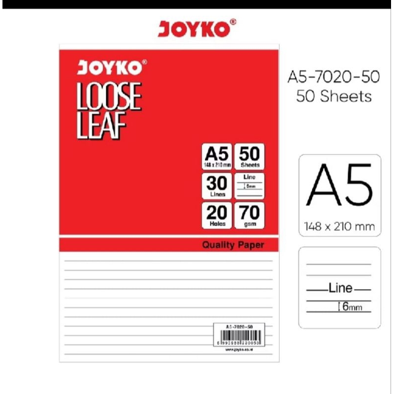 

Loose Leaf isi Kertas File Binder Joyko A5 7020 50 Lembar