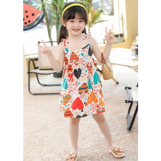 DRESS ANAK PEREMPUAN MOTIF CANTIK TALI KECIL REMPEL