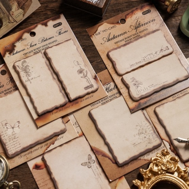 

HARGA GROSIR 3 Lembar Sticky Notes Vintage BURNT EDGE NOTES Catatan Scrapbook Journal Notes