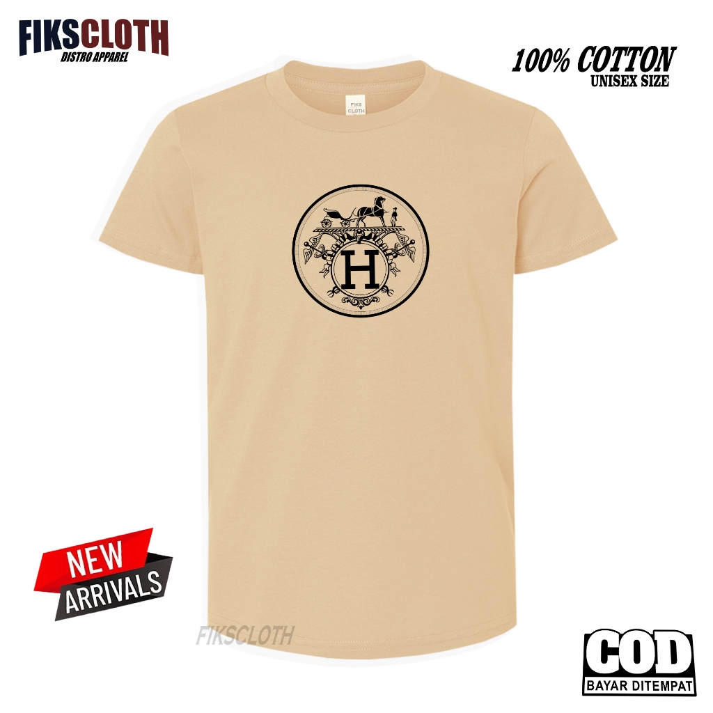 BIG SALE  .. COD Kaos Distro Hermes Text Hitam Pria Wanita Dewasa Lengan Pendek / Tshirt Distro Terb