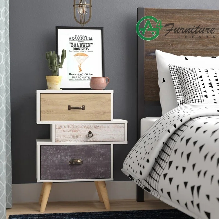 Nakas Modern Minimalis Callender Rangka Kayu Mahoni