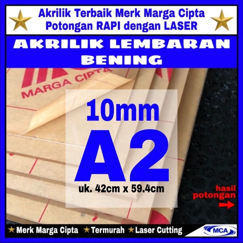 

AKRILIK lembaran 10mm uk. A2 / Akrilik bening / Marga cipta / Acrylic