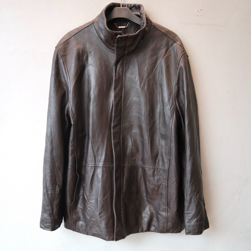 Perry ellis kulit domba jaket kulit asli  casual coklat shanghai koko leather jacket Pl bekas prelov