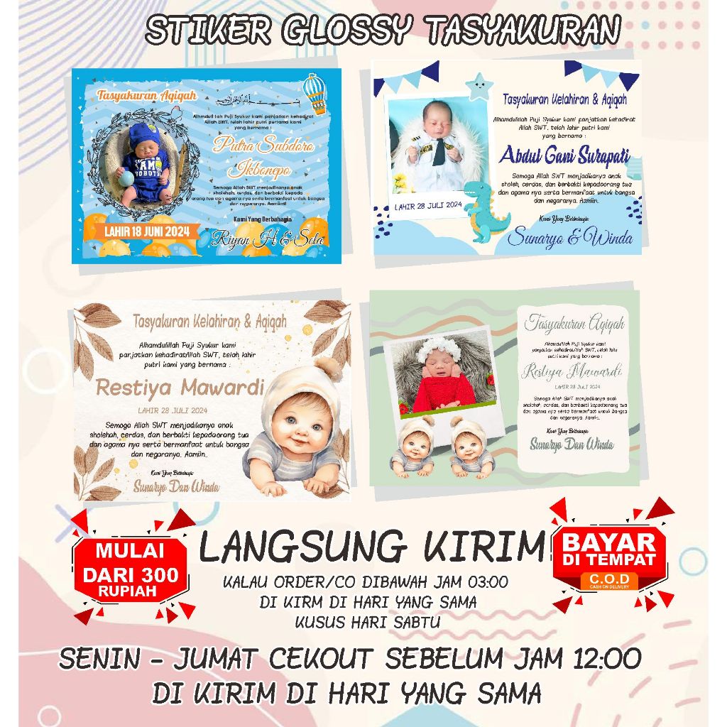 

Stiker Tasyakuran Aqiqah / Tedak Siten | Pembuatan 1 Hari Langsung Jadi