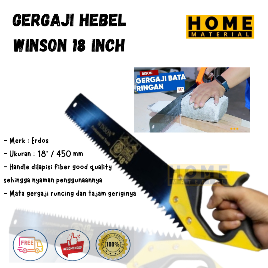 Gergaji Hebel / gorok hebel / gergaji gorok / gergaji bata hebel / gergaji merk Winson 18inch Multif