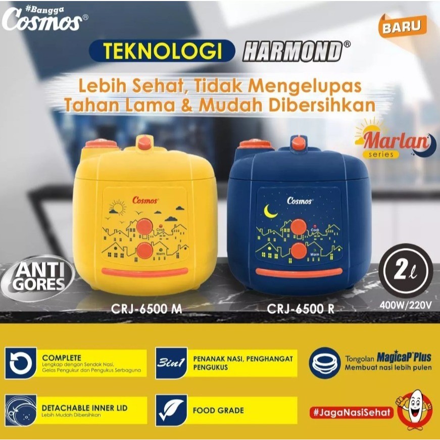 Cosmos Rice Cooker Penanak Nasi Cosmos Harmond CRJ 6500M/R Penanak Nasi Magic Com 2 Liter