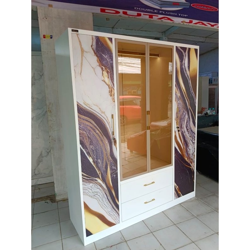 lemari pakaian besi 4 pintu full printing impor ada lampu