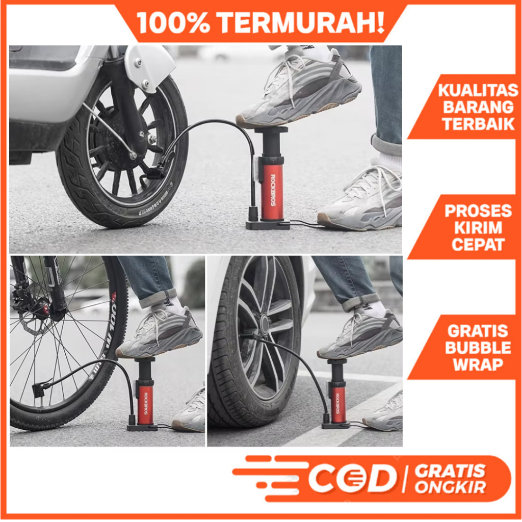REHANANN1 POMPA SEPEDA MOTOR MOBIL ROCKBROS ALLOY POMPA INJAK 4522 PORTABLE PENTIL SCHRADER DAN